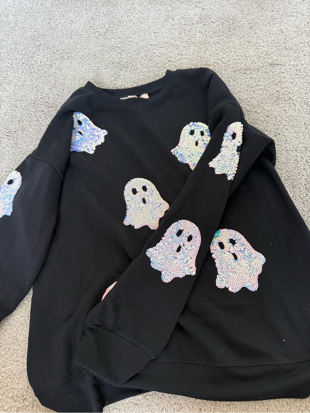 Philosophy Black Crewneck Sweatshirt with Iridescent Sequin Ghosts